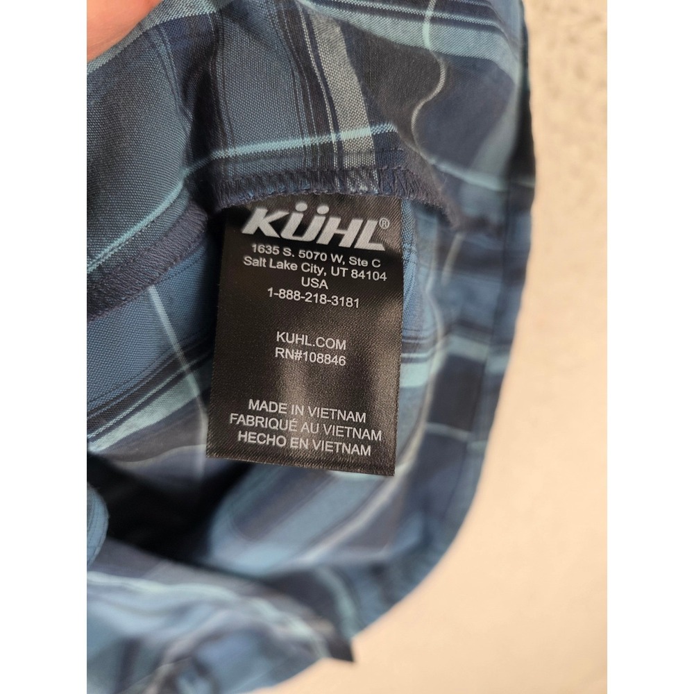 Kuhl Plaid Shirt Mens 2XL Blue Beige Linen Blend Button Down SS Lot 2 - Picture 10 of 16